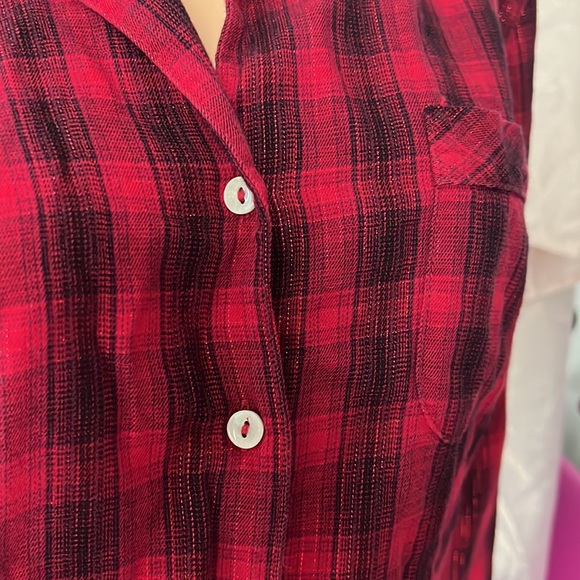 Victoria secret sparkle top button up pj red plaid glitter black purple cute - Picture 5 of 5